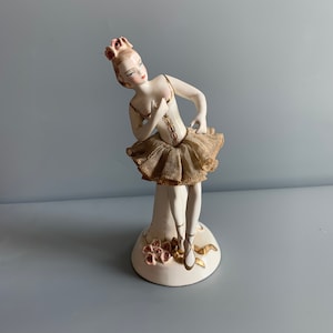 1940s California Dresden Ceramic Ballerina Figurine with Lace Tutu