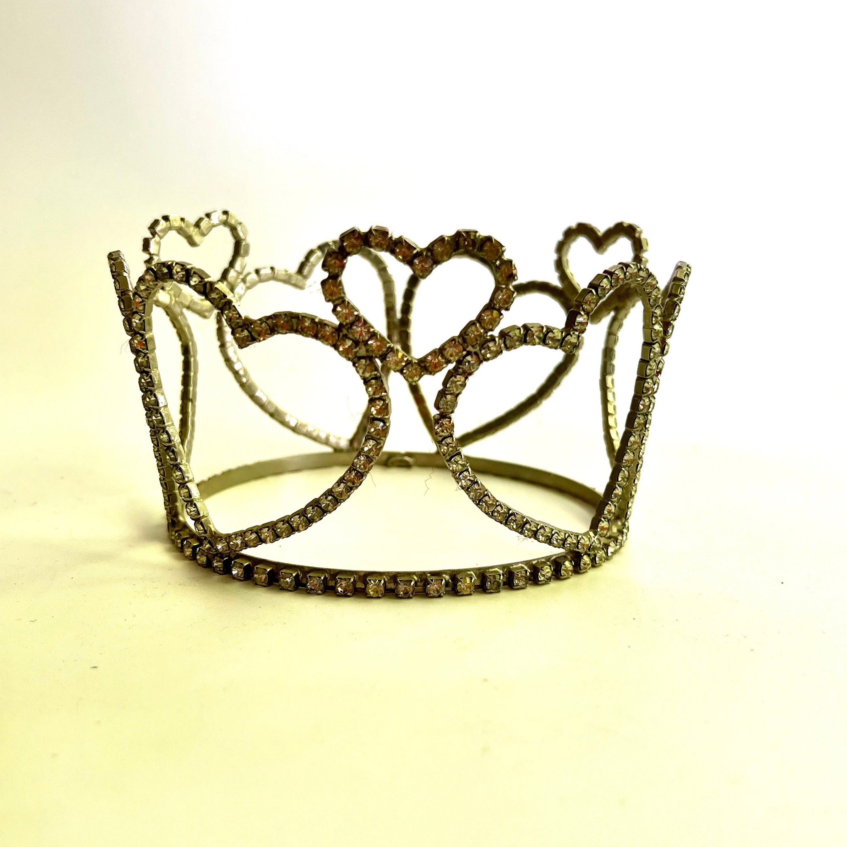 1950\'s Tiara with a Clear Rhinestone Heart Design Sweetheart Heart Shaped Tiara Crown main image 2