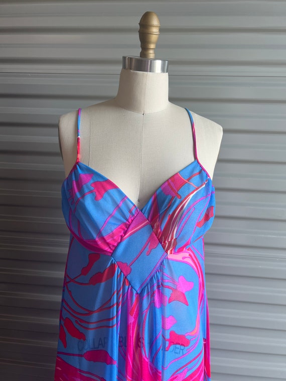 1970s Lingerie Set Gown and Robe Pink and Blue Ps… - image 6