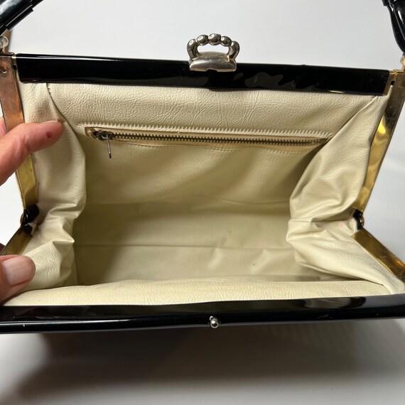 Vintage Handbag 1950s Black Patent Pleather Purse - image 9