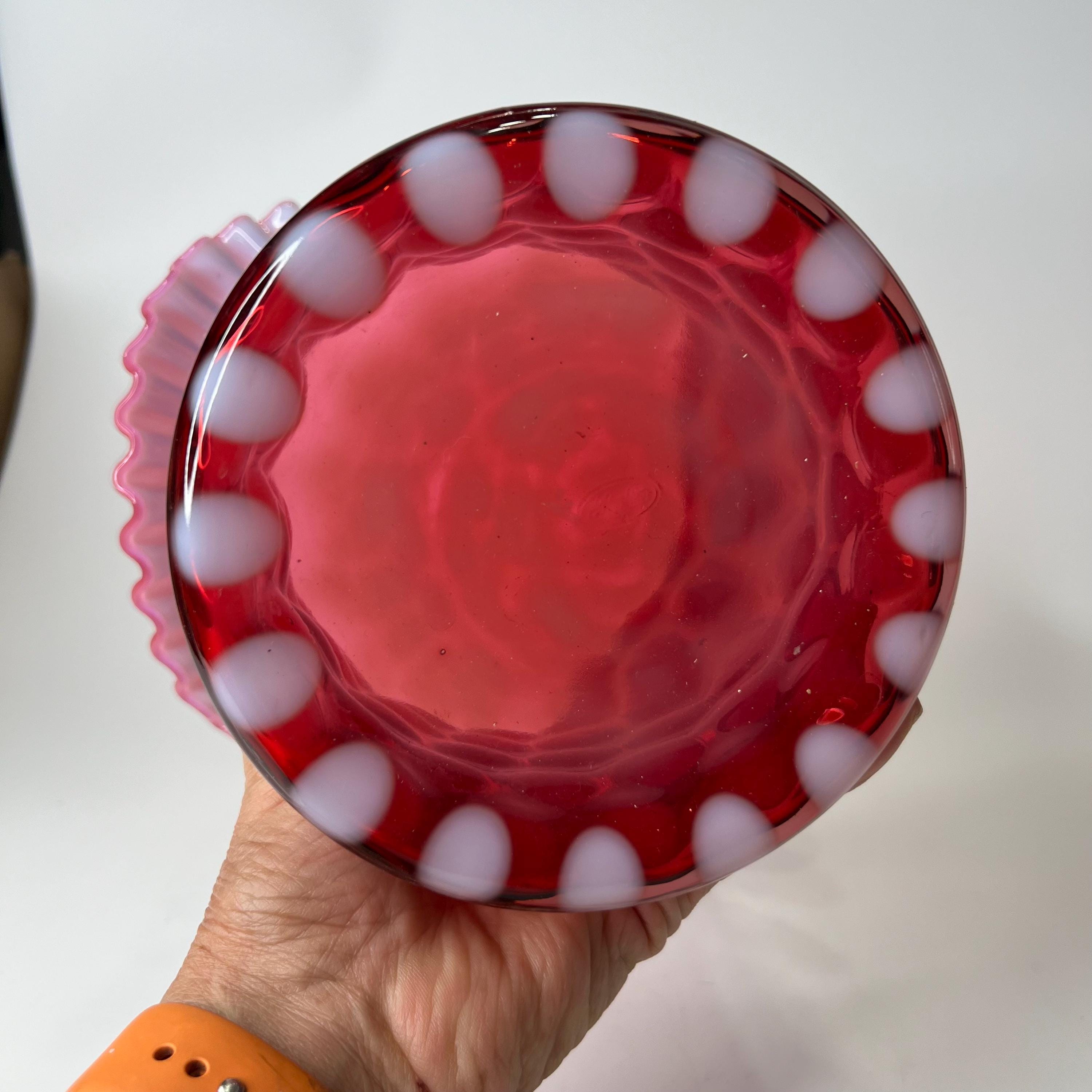 値下げしました！フェントン　ドット　クランベリーフリルガラス花瓶 値下げしました！フェントン コインドット クランベリーフリル