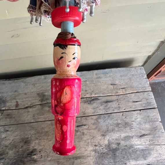 Vintage Childs Umbrella with Kokeshi Handle Kawai… - image 9