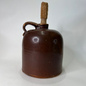 Antique Stoneware Beehive Jug with Brown Glaze Large 9&quot; with Corncob Cork