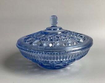 Glass Candy Dish with Lid Sky Blue Indiana Glass
