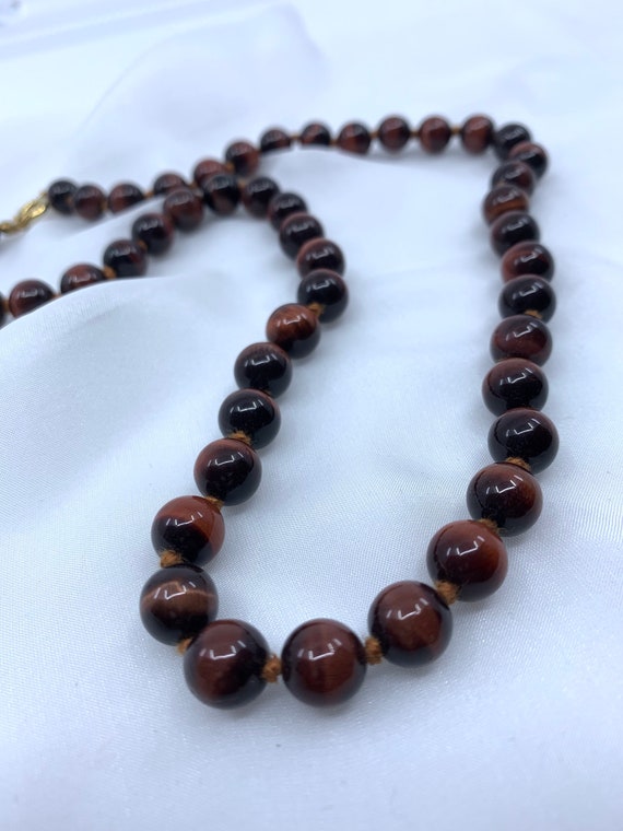 Vintage Tiger Eye Bead Necklace Round  Beads Hand 