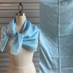 Large Blue Twill Silk Floral Scarf Made in France Fringe Border 35&quot; Square
