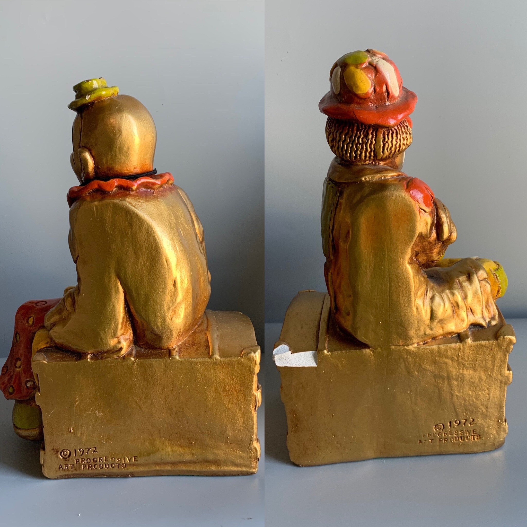 1970s Clown Bookends Huge Happy and Mad 1972 Progressive Art