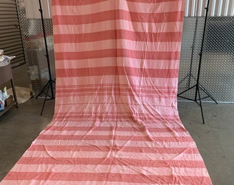 Vintage Blanket Pink and White Plaid Stripe Cotton Flannel Doubled Blanket 69 x 140