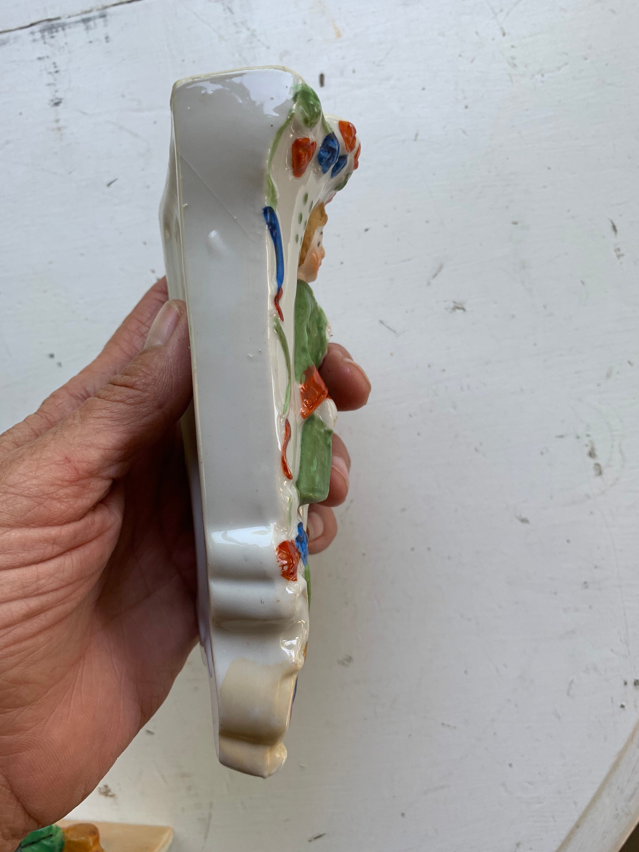 ヴィンテージ セラミック 壁掛けポケット花瓶 コロニアル マン 日本製