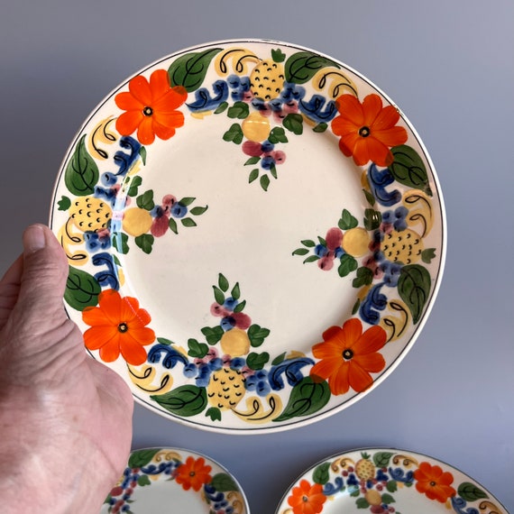 Assiettes antiques Royal Adams Ivoire Titan Ware Maytime Fleurs peintes à  la main Orange et Vert 4 Tailles -  France