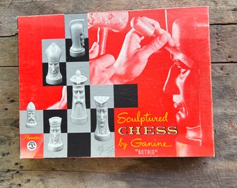 Vintage Chess Set Gothic Sculptured Chess by Ganine  1961 In Nice Condition