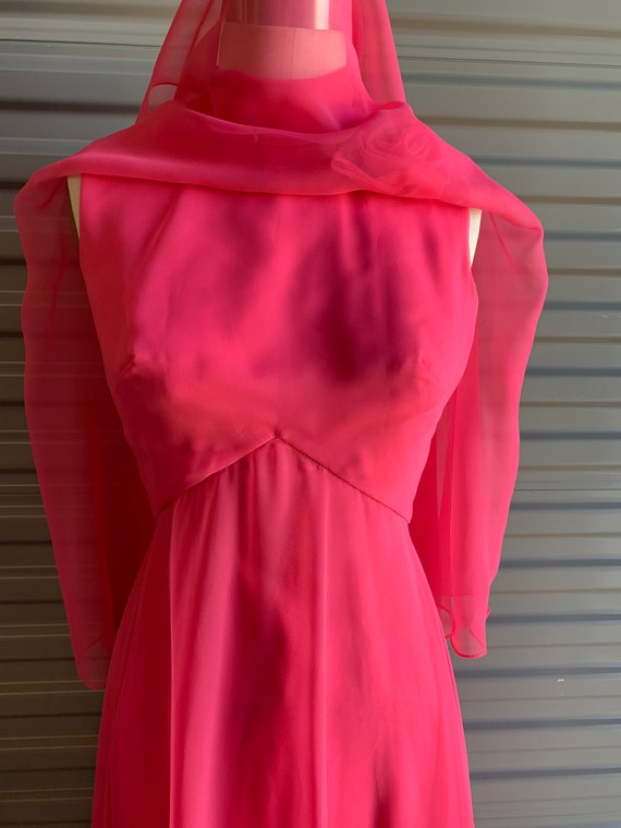 1970s Pink Chiffon Dress with Sheer Flowy Cape an… - image 6