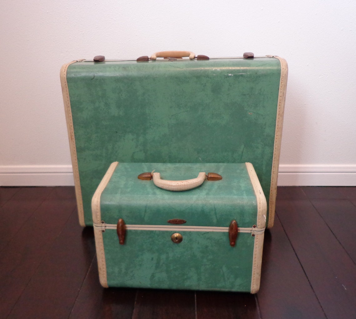 Vintage Luggage Green Samsonite Small Suitcase and Train Case Etsy