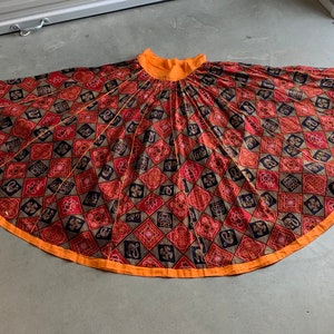 Indian Circle Skirt Size Large Red and Black Elephant Print Cotton image 1