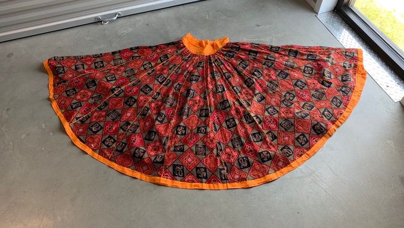 Indian Circle Skirt Size Large Red and Black Elephant Print Cotton image 1