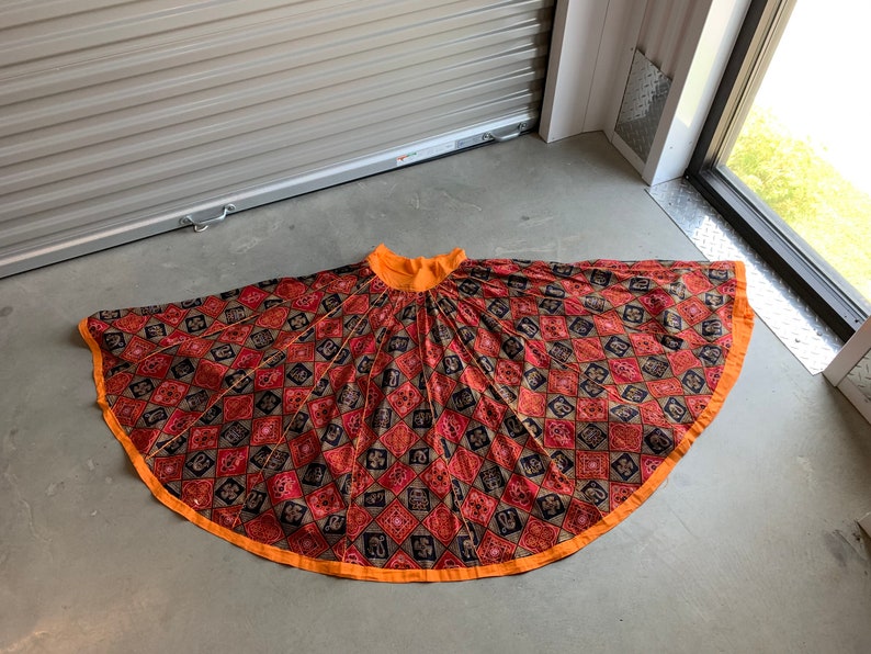 Indian Circle Skirt Size Large Red and Black Elephant Print Cotton image 8