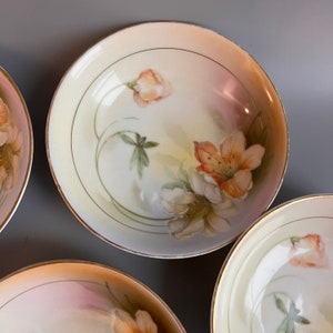 Antique Zeh Scherzer Porcelain Bowls: Hand-Painted Azaleas, Gold Trim, Set of 5