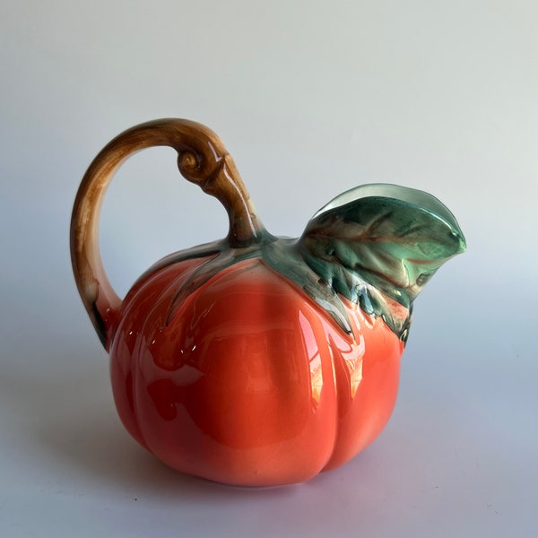Italian Pitcher Vase Red Tomato Shape with Twig Handle 7"