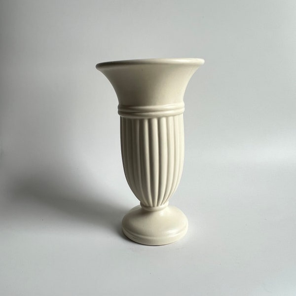 Vintage Vase Large Urn Style Matte White Pottery 12" Tall