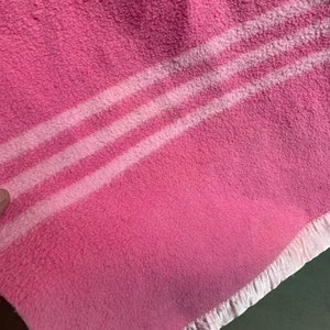 Vintage Pink Wool Blanket Single Bed 55" x 81"
