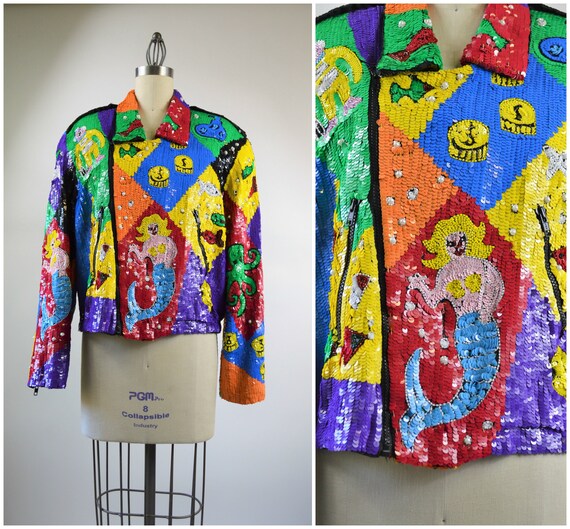 Sequin Jacket Size Large Rainbow Nautical