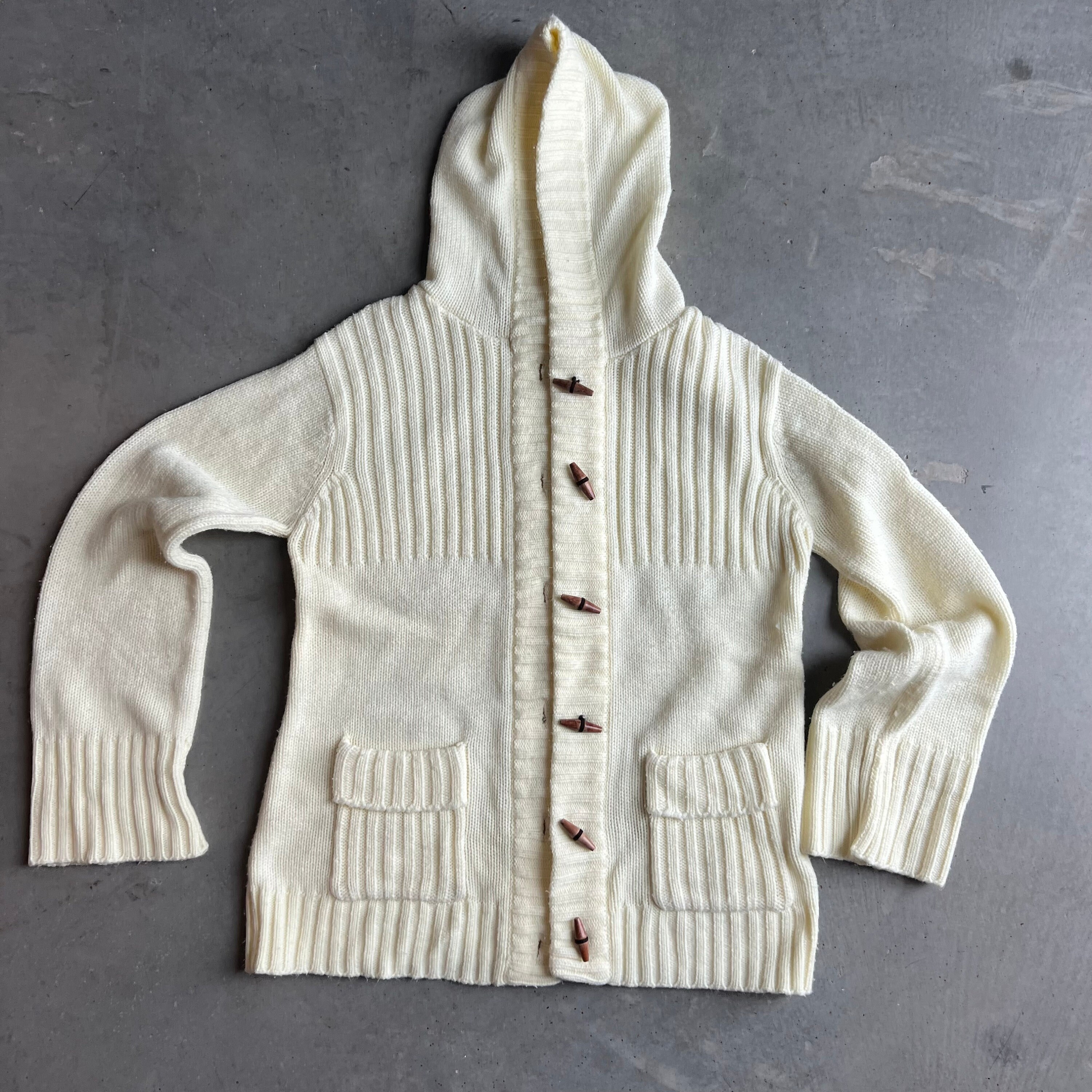 Beige Knit Sweater With Wood Toggle Buttons Size Large