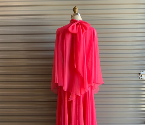 1970s Pink Chiffon Dress with Sheer Flowy Cape an… - image 7