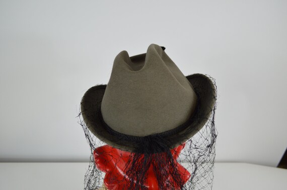 Dobbs Fedora Hat with Long Net Grey and Black Rop… - image 5