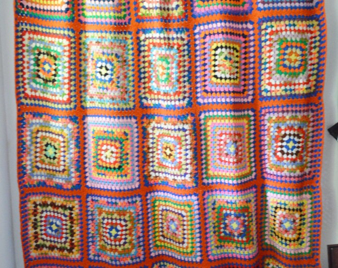Vintage Afghan Throw 1960s Large Crochet Throw Multi Color Etsy