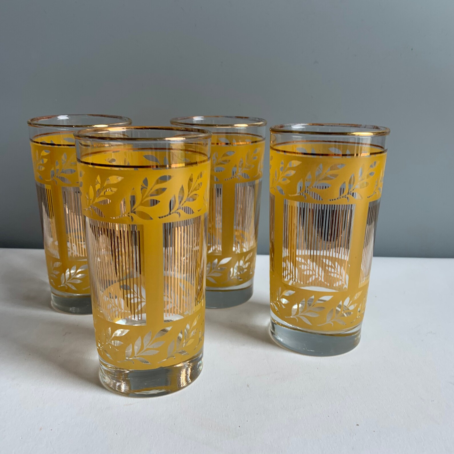 Mid Century Highball Glasses With Yellow Reverse Leaves and Etsy