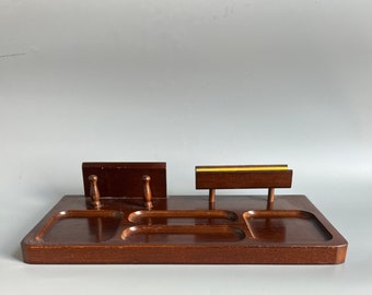 Vintage 1960s Walnut Dresser Valet: Mid-Century Modern Mens Accessory Tray