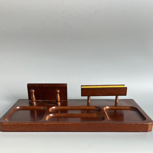 Vintage Mens Dresser Valet 1960s Dresser Caddy Mens Accessory Holder Catch All Mid Century Modern Decor Genuine Walnut