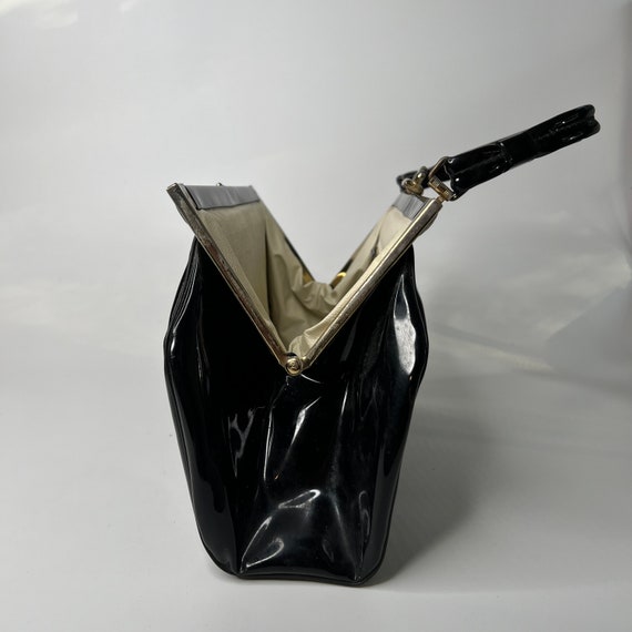 Vintage Handbag 1950s Black Patent Pleather Purse - image 8