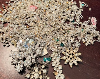 Rhinestone Replacement Lot with Multiple Size Stones and Some Broken Damaged Rhinestone Jewelry
