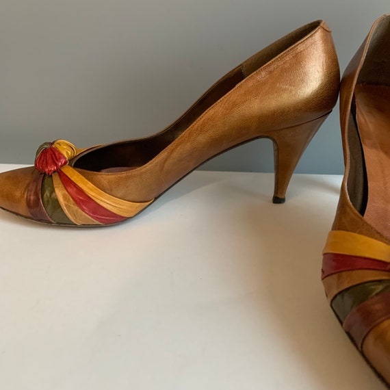 1960s Leather Shoes Stilletos Pointy Toe Copper B… - image 3