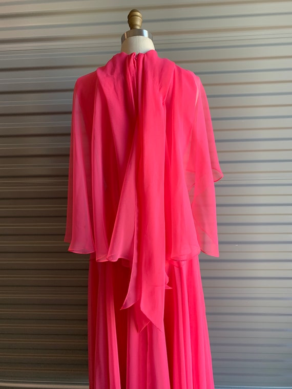 1970s Pink Chiffon Dress with Sheer Flowy Cape an… - image 8