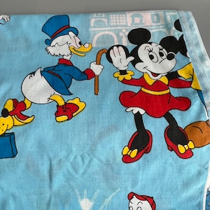 1970s Disney Flat Sheet Mickey Mouse Donald Duck Goofy Disneyana Fabric Walt Disney Productions