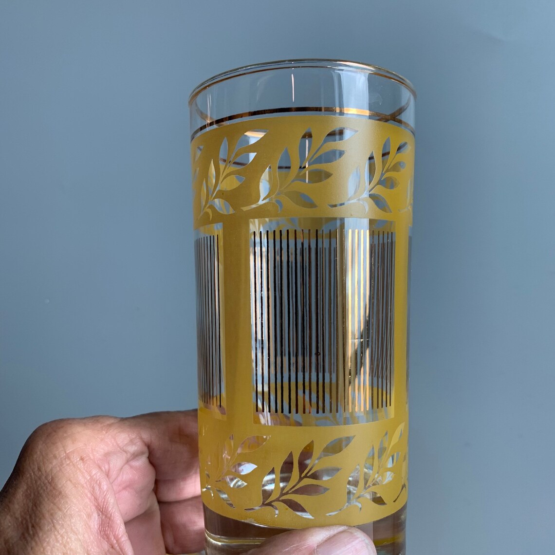 Mid Century Highball Glasses with Yellow Reverse Leaves and Etsy