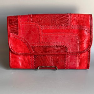Cartera Carlos Falchi Cartera tipo sobre de Piel ROJA y Serpiente con Asa Larga
