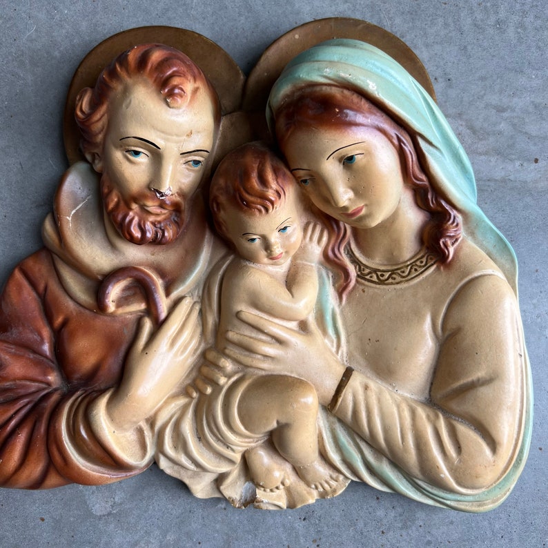 1950s Religious Wall Hanging Jesus Mary and Joseph Chalk Etsy