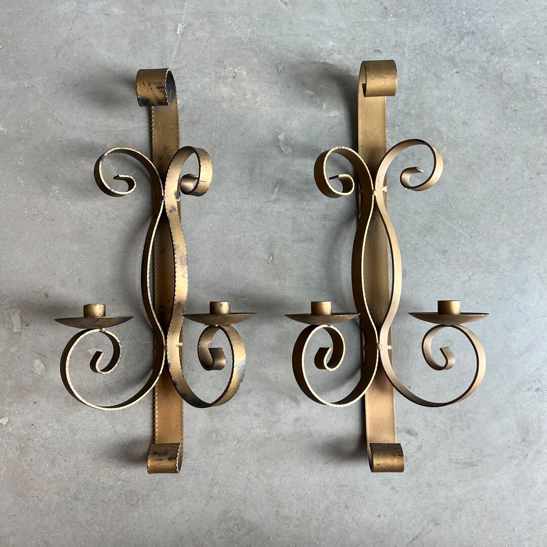 Large Metal Candle Sconces Heavy Wrought Iron Primitive Castle Looking