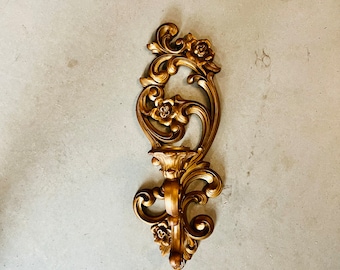 Vintage  Candle Sconce Single Candleholder Homco Ornate Hard Plastic Wall Mount