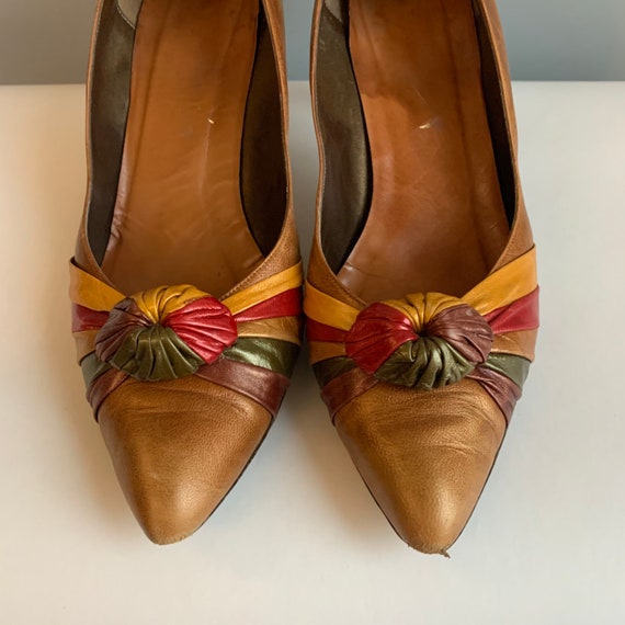 1960s Leather Shoes Stilletos Pointy Toe Copper B… - image 1