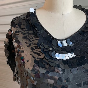 Black Beaded Blouse with Large Pailettes Size Medium