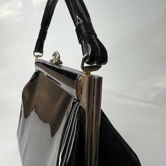 Vintage Handbag 1950s Black Patent Pleather Purse - image 7