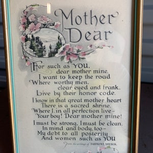 1930s 1940s Framed Dear Mother Poem - Etsy