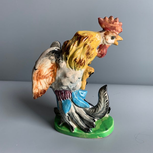 1950s Ceramic Rooster Colorful Fighting Rooster Made in Japan