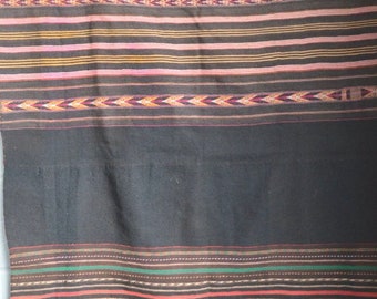 Handwoven Ethnic Rug: Black, Red, Green, Orange Stripes (34 X 46)
