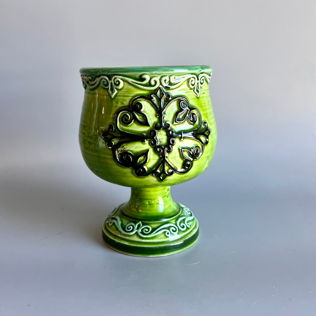 Vintage Planter by Napco Ceramics Japan Lime Green Footed Pedestal Pot