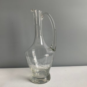 Vintage Wine Decanter Elegant Etched Glass Pitcher Hollywood Regency Barware